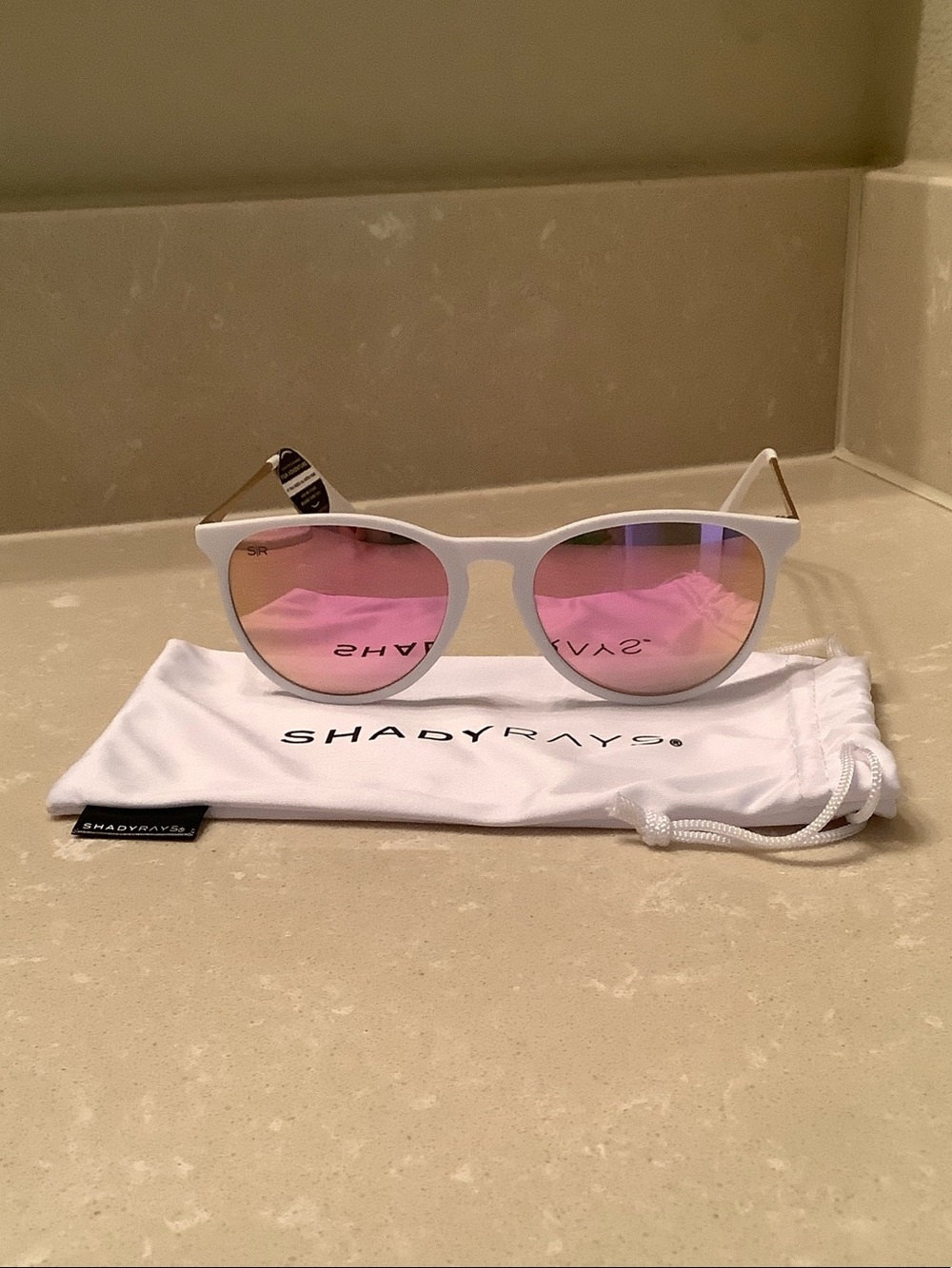 NWT ShadyRays White Frame Sunglasses with Pink Mirrored Lenses